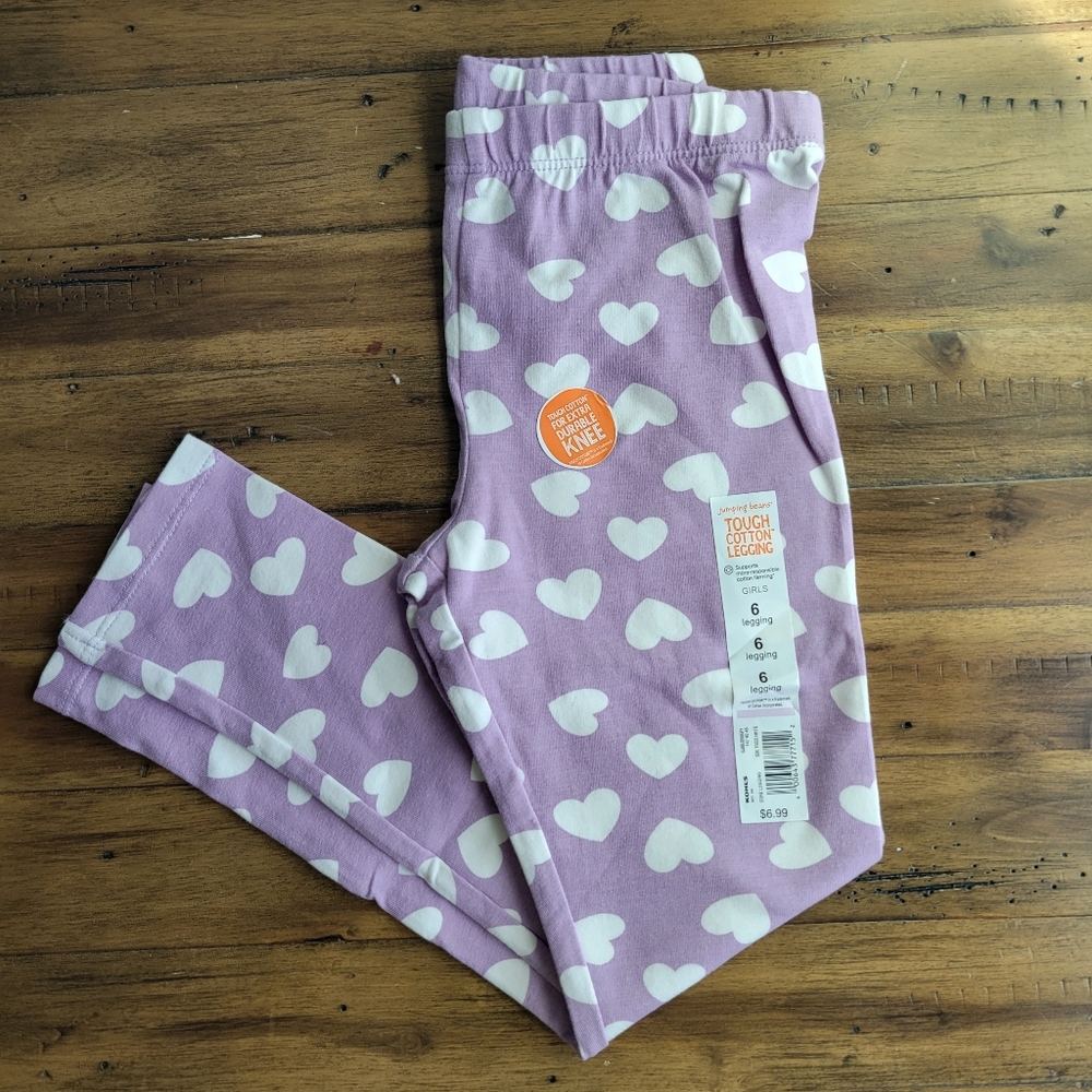 NWT Jumping Beans Girls Size 6 Leggings Tossed Hearts Purple